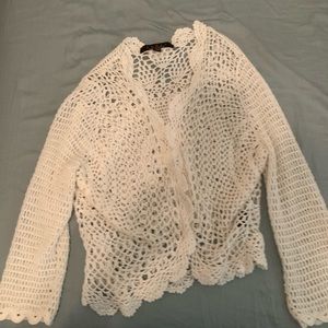 White crochet cardigan sweater
